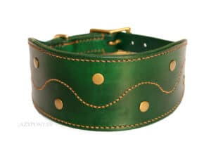 Decorated leather hound dog collar Lazypony, personalized padded wide whippet & greyhound collar