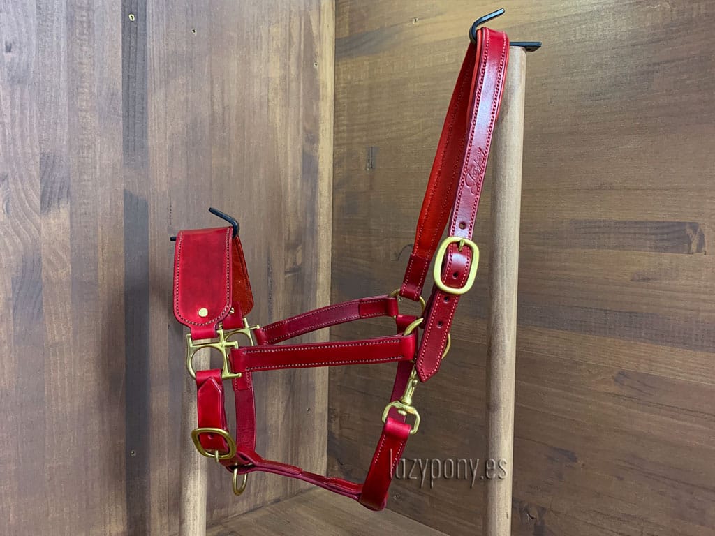 Red leather horse halter