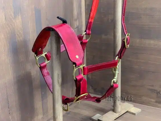 Red leather horse halter