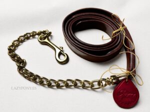 Lead rope with chain Lazypony, leather handmade horse lead