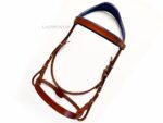 brown and blue custom hunter leather bridle Lazypony