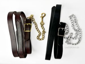 Leather lead rope with chain Lazypony, handcrafted horse lead with buckle