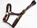 Brown anatomical leather halter Lazypony with brass fittings