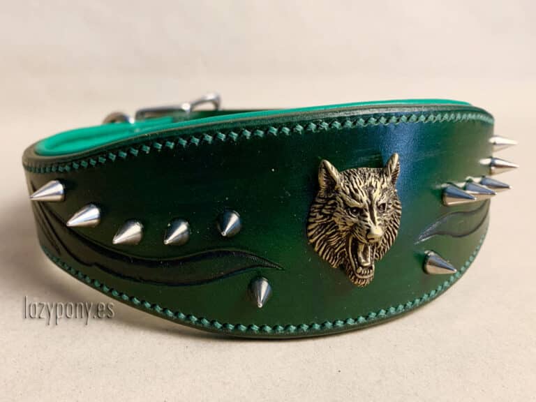 Spiked studded leather dog collar Wolf Lazypony