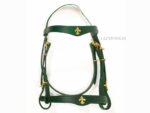 Green and white Portuguese custom bridle Lazypony with baroque buckles and conchos