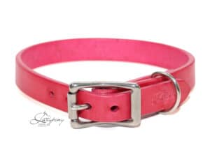 Dog collar Classic Lazypony, custom plain leather collar, pink collar with silver buckle
