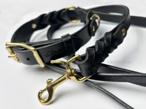braided leather collar and lead Lazypony with brass fittings