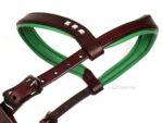 brown sidepull bitless bridle Lazypony with green padding