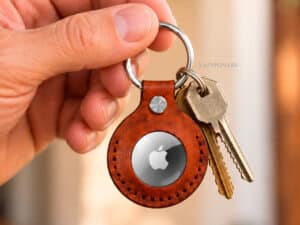 personalized Leather AirTag Holder Keychain